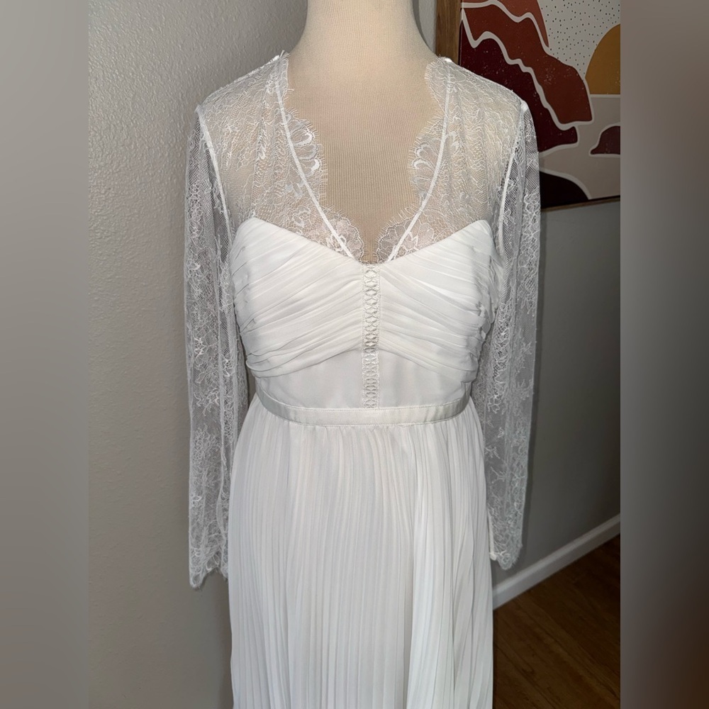 Self Portrait Chiffon Lace Sleeved ivory MIDI dress women’s size 8 - Picture 6 of 13